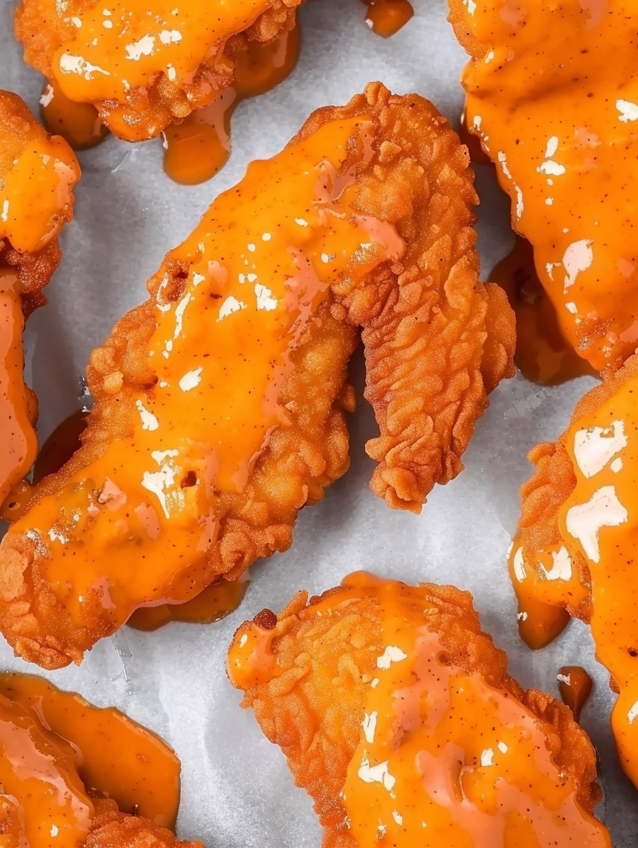 Buffalo chicken tenders hot from the oven