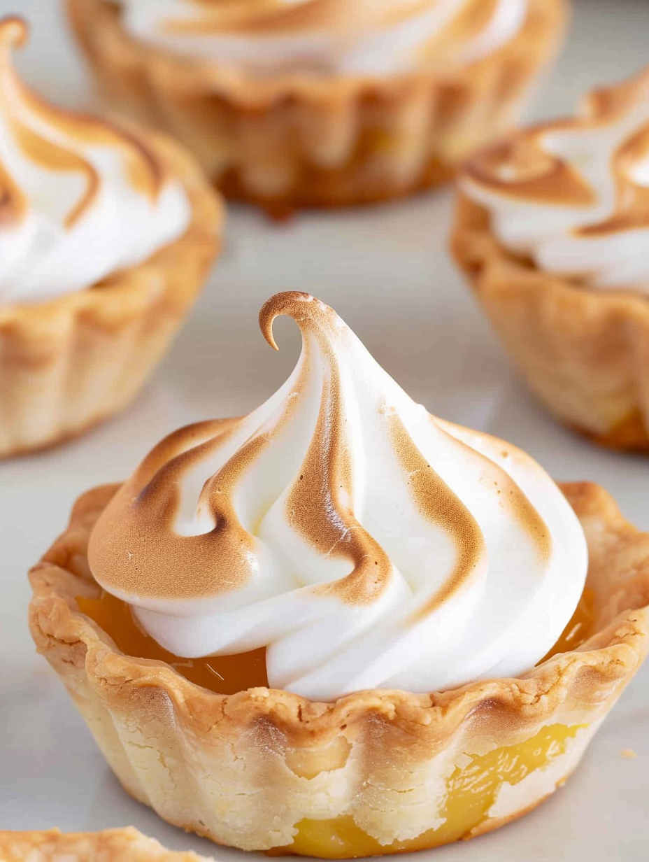 Mini lemon meringue pies on a cooling rack