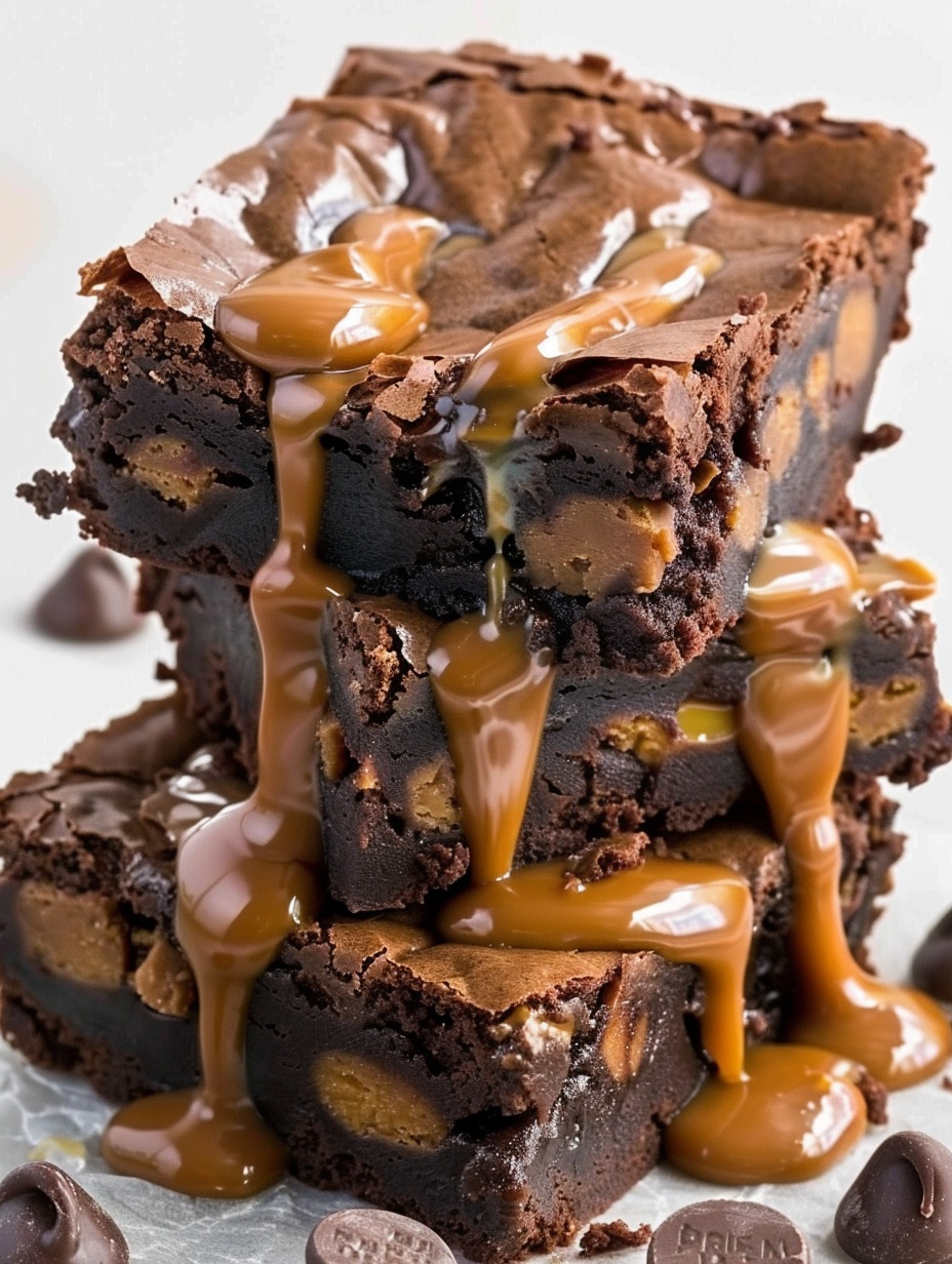 Close up of Milky Way Brownies cut into squares