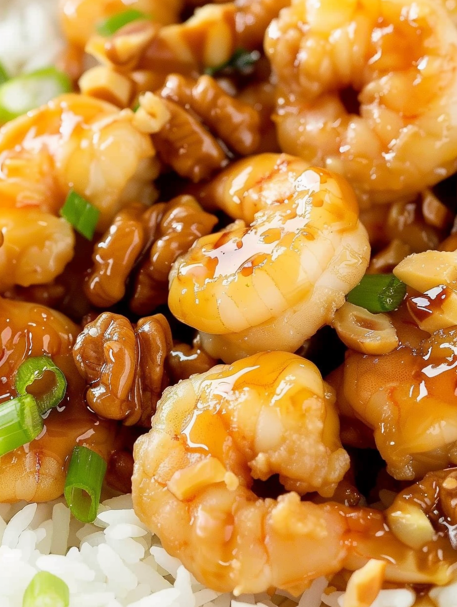 Honey walnut shrimp plated on white bowl