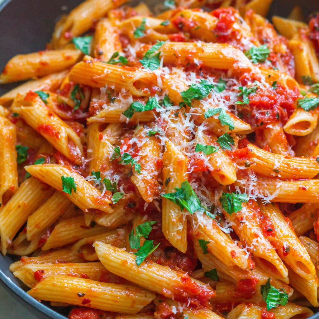 Penne Arrabbiata in a skillet