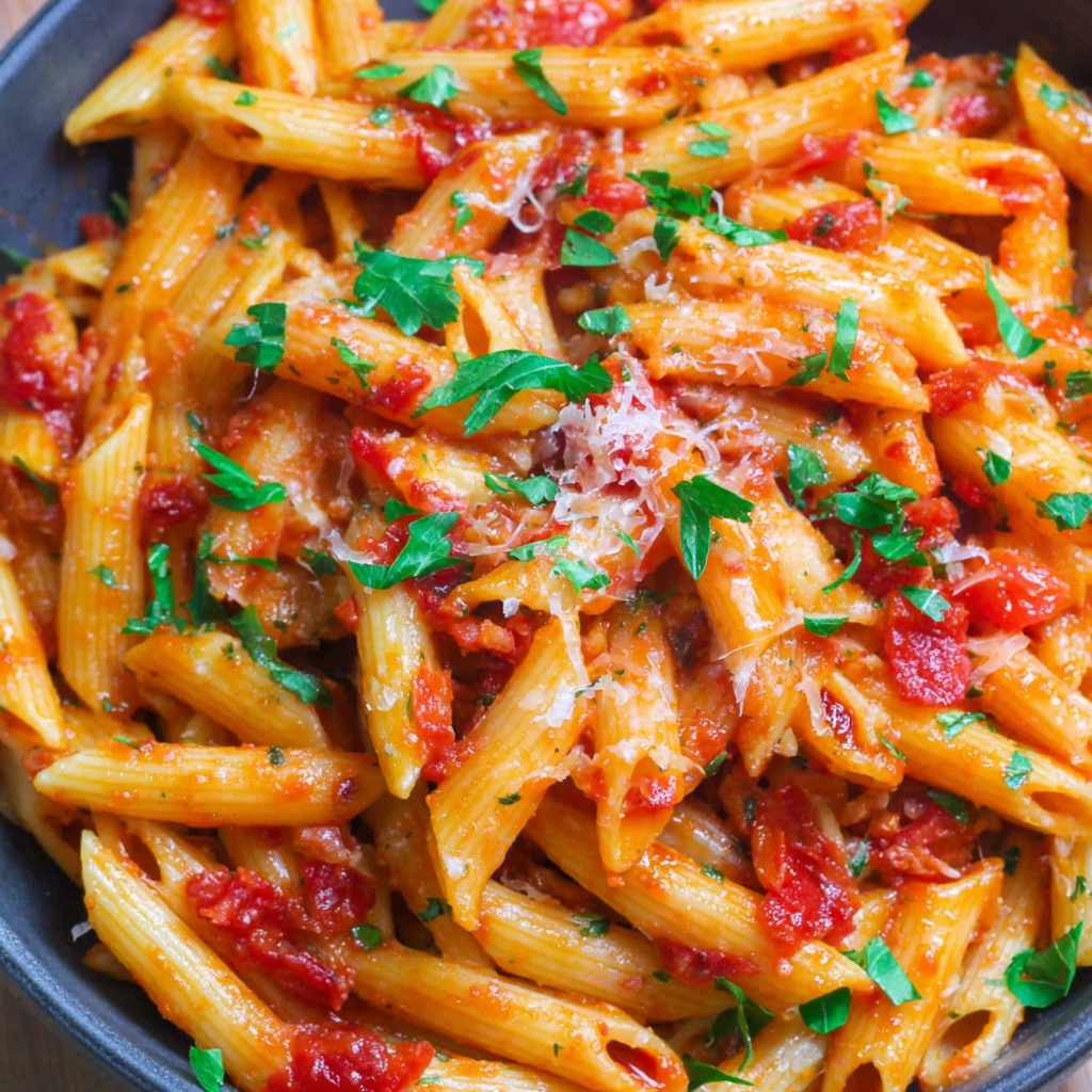 Bowl of finished Penne Arrabbiata
