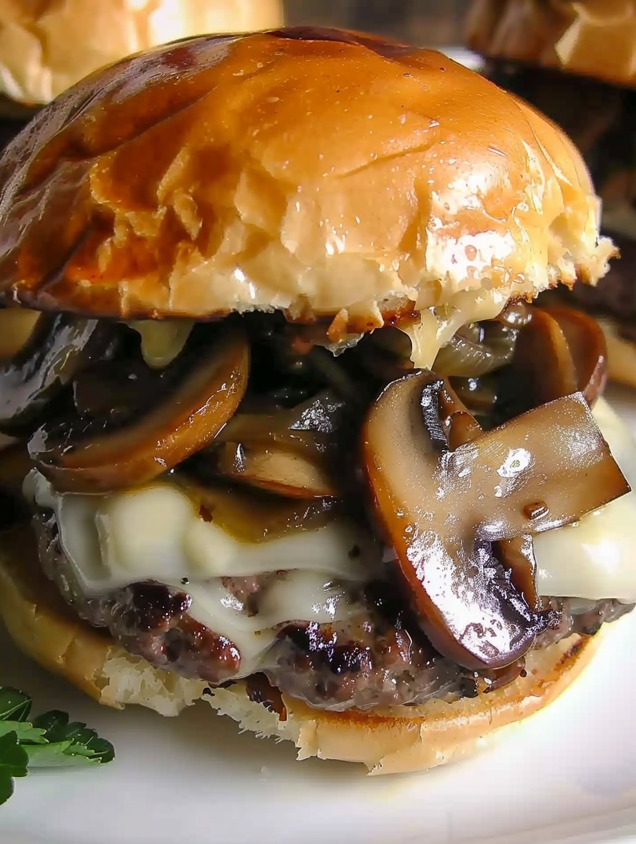 Sautéed mushrooms in a skillet ready for topping burgers