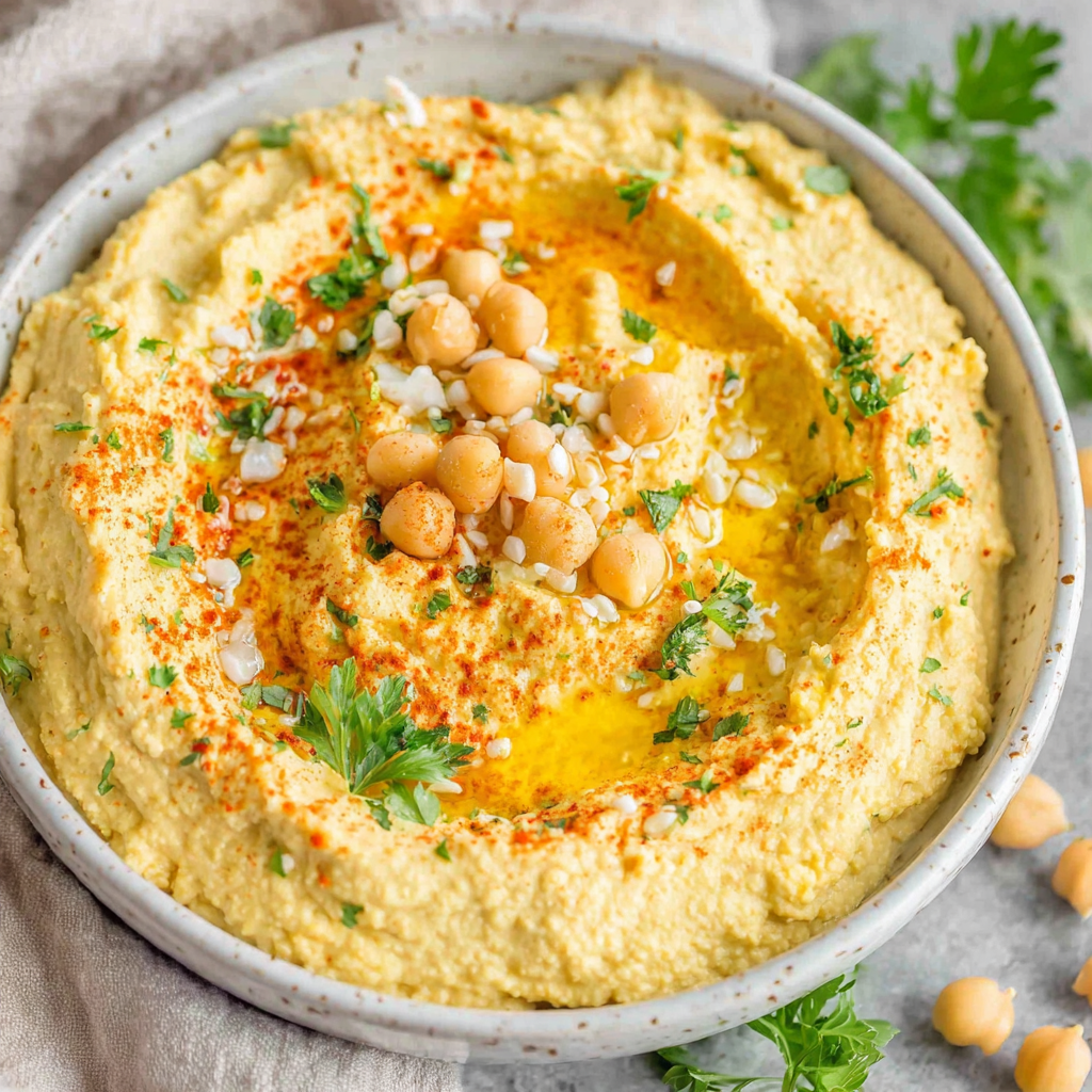 Close-up of hummus texture on a spoon