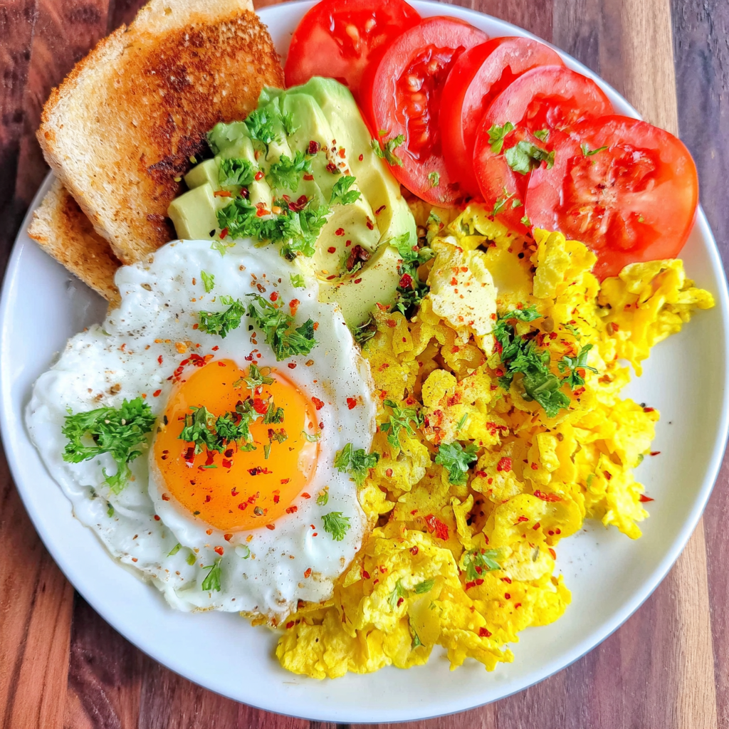 Mung bean scramble in a skillet with herbs