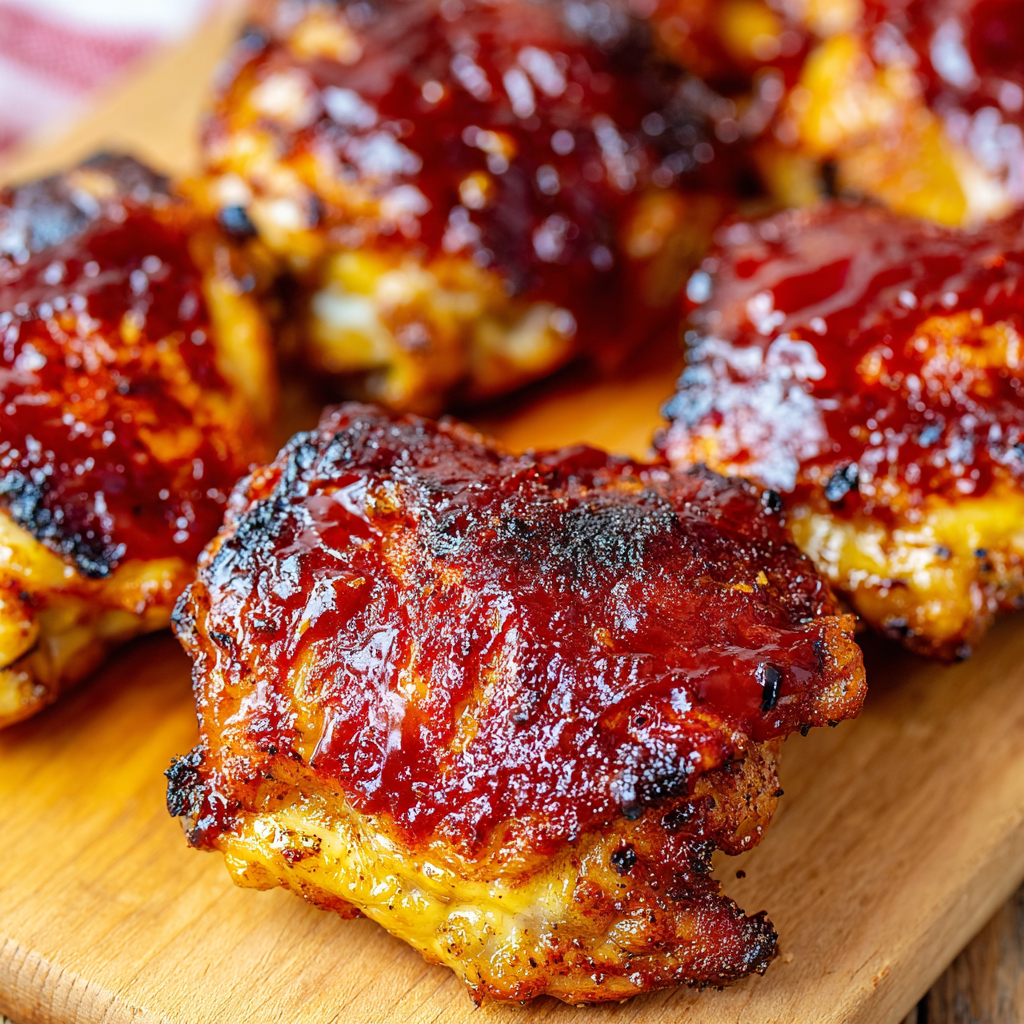 Serving platter with BBQ chicken thighs, corn, and coleslaw
