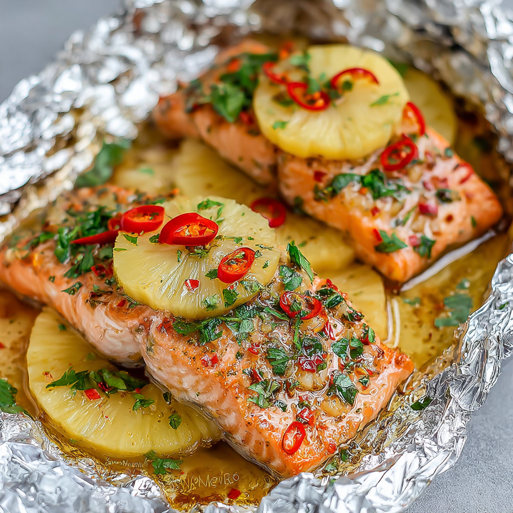 Easy Garlic Butter Salmon and Pineapple Packets