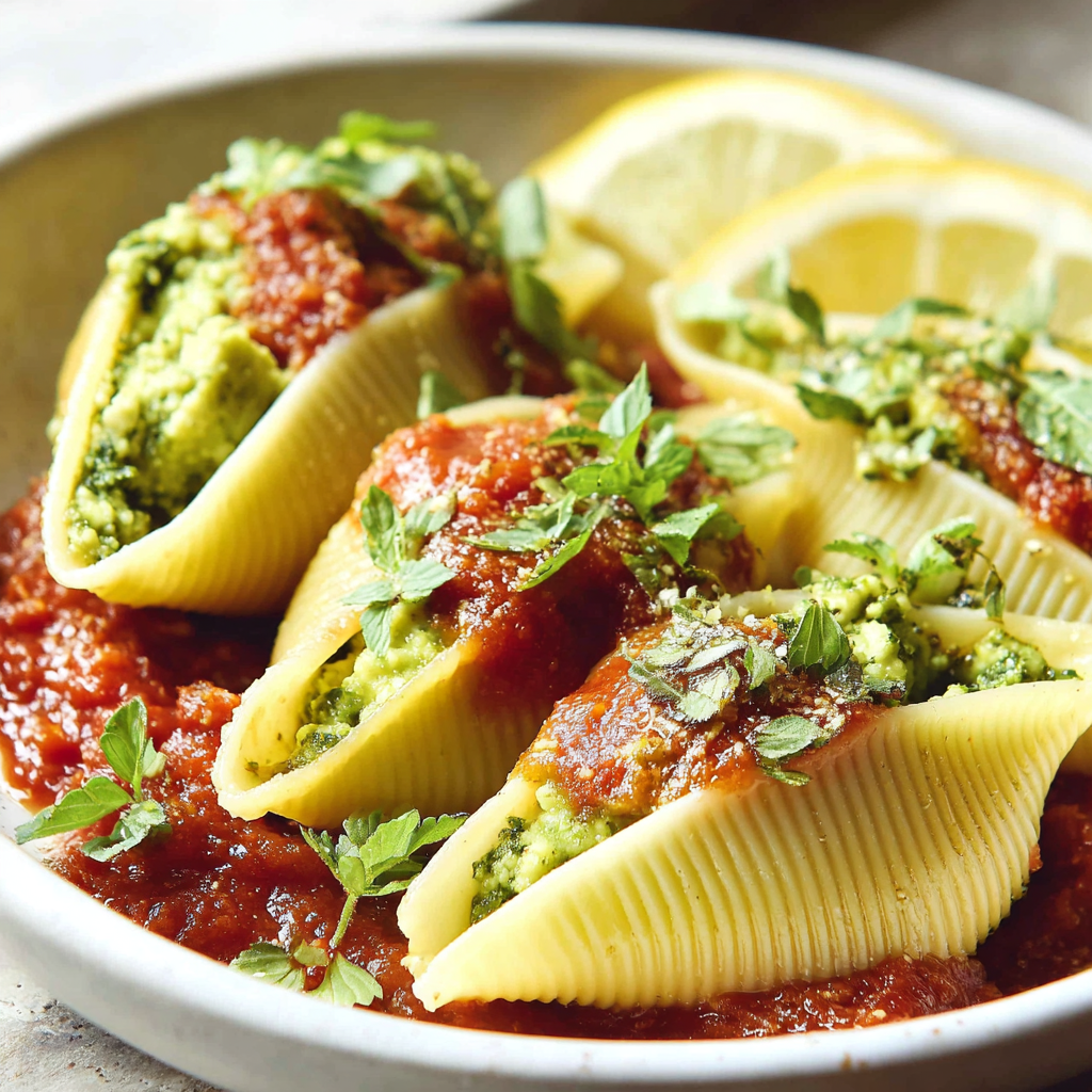 Split Pea Pesto Stuffed Shells (Vegan)