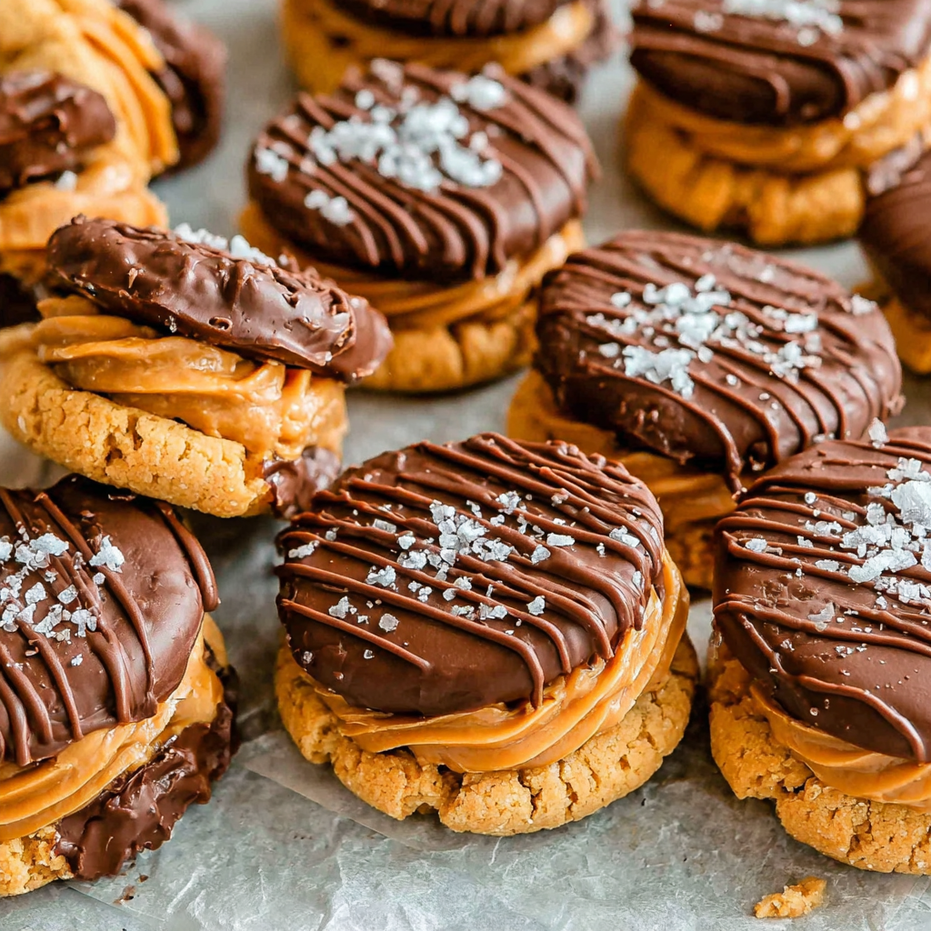 Freshly baked nutter butter cookies cooling on a rack