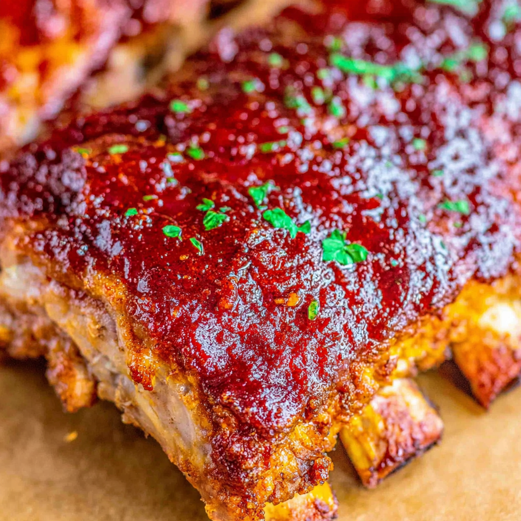 Slow cooker ribs on sheet pan ready for broiling