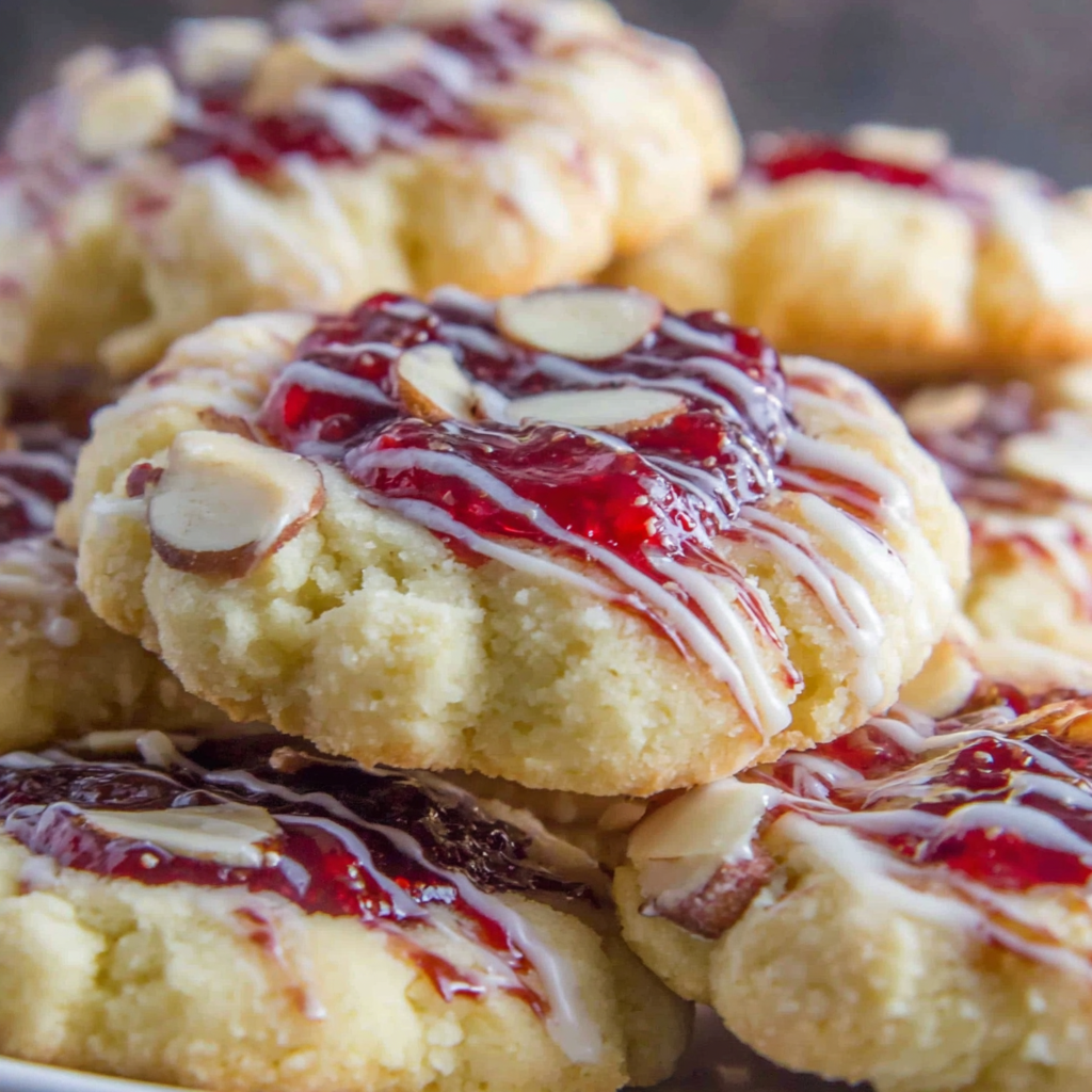 Raspberry Almond Shortbread Thumbprint Cookies