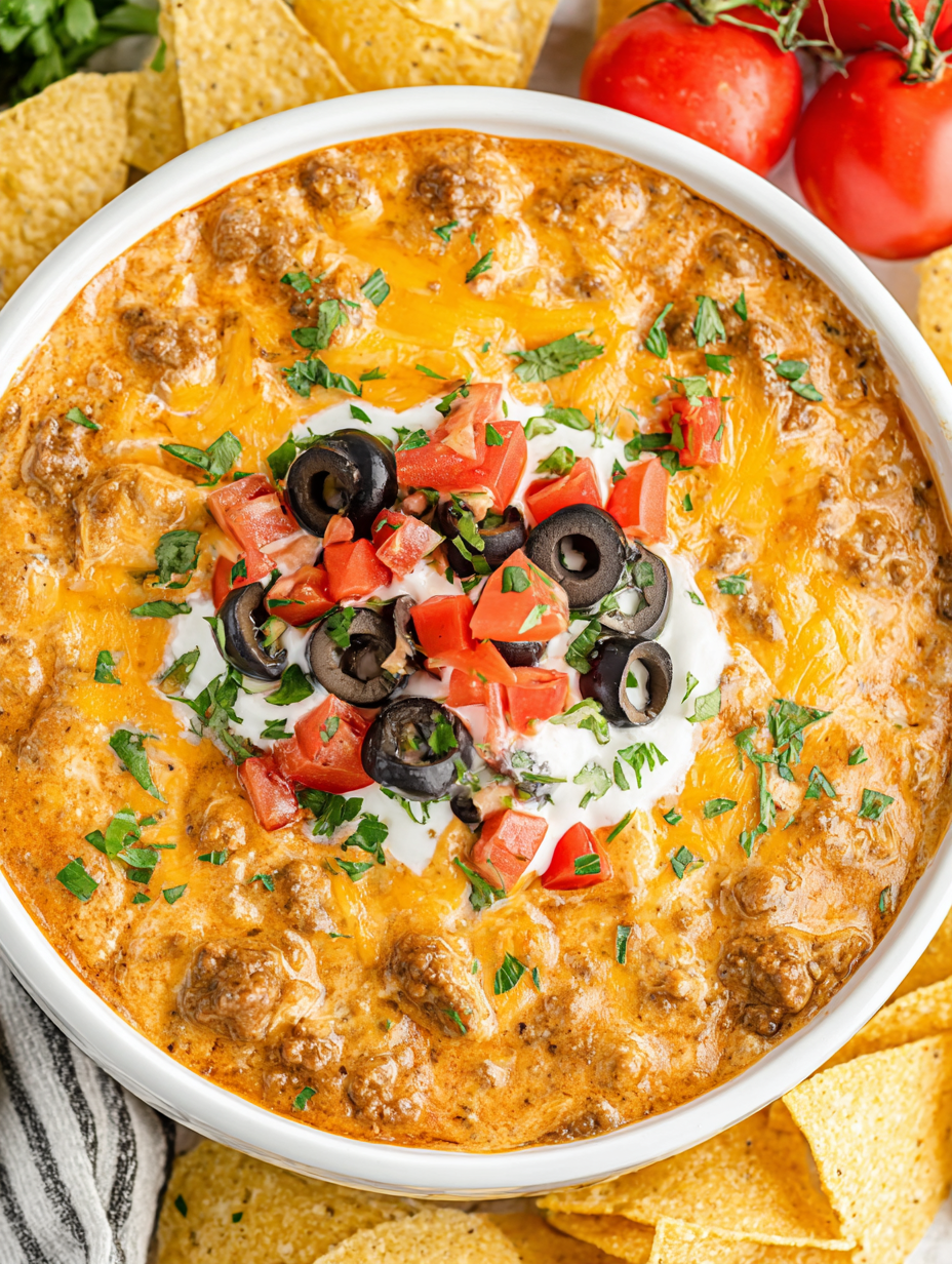 Crockpot filled with cheesy taco dip