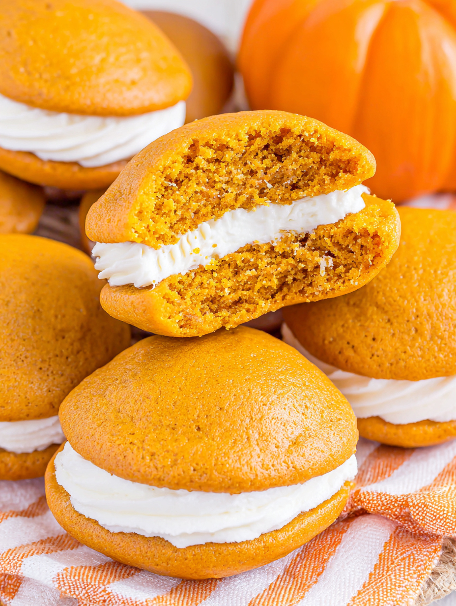Pumpkin whoopie pies on a tray