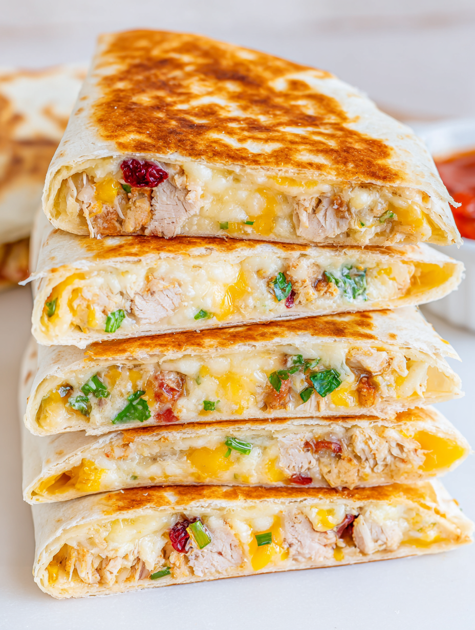 Assembled Thanksgiving Crunchwraps ready to pan-fry