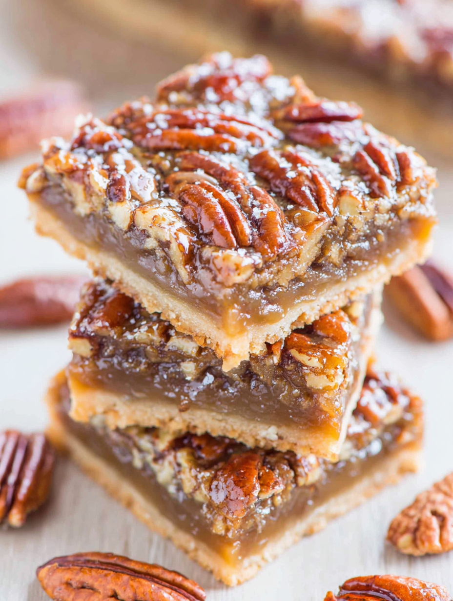Close-up of pecan pie bars with gooey filling