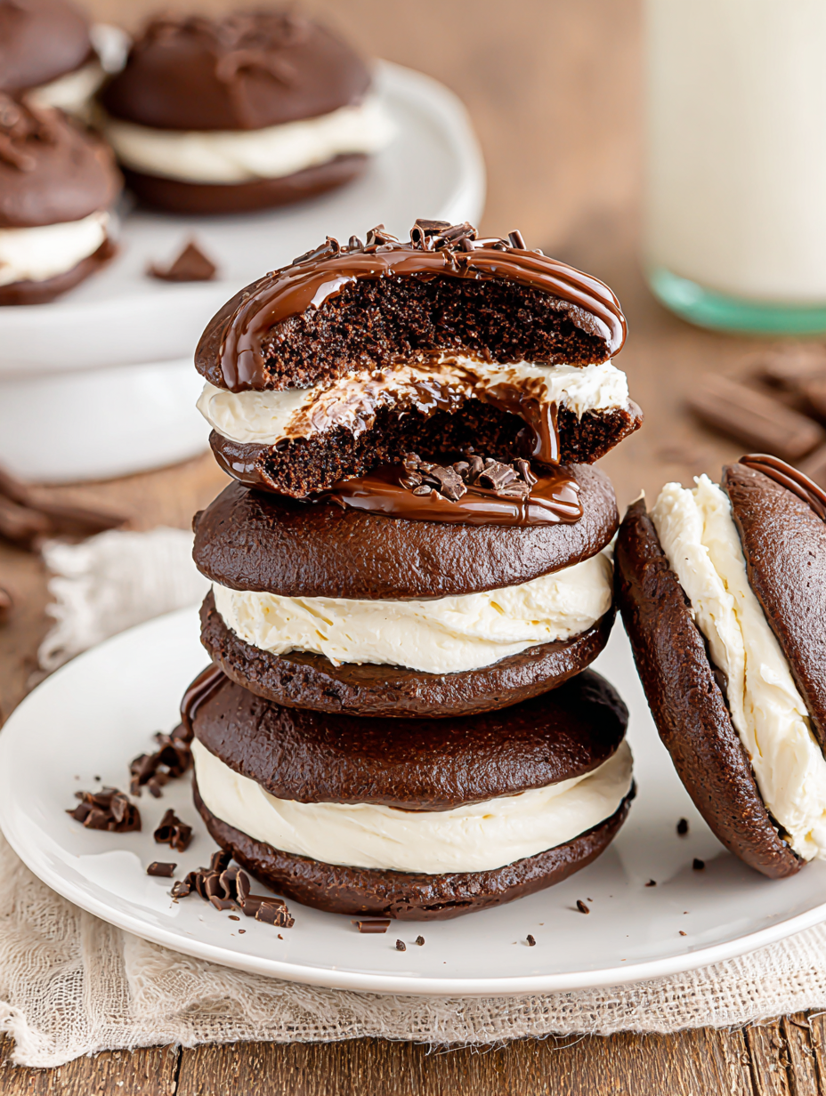 Close up of chocolate whoopie pies