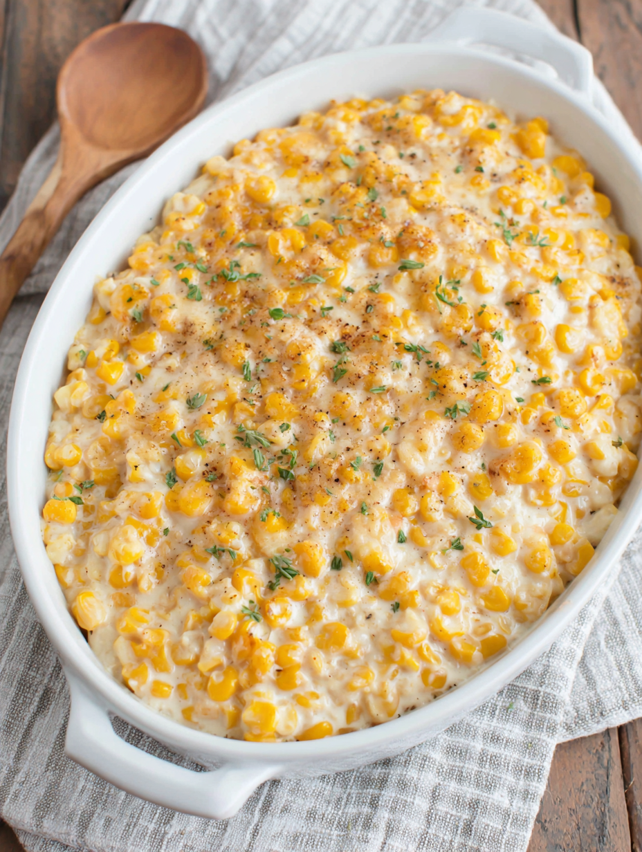 Crock pot creamed corn in slow cooker with cream cheese and butter