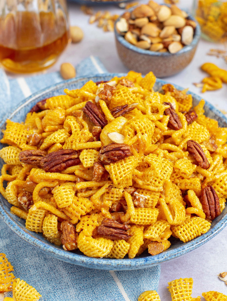 Sweet Bugle Party Mix in a bowl