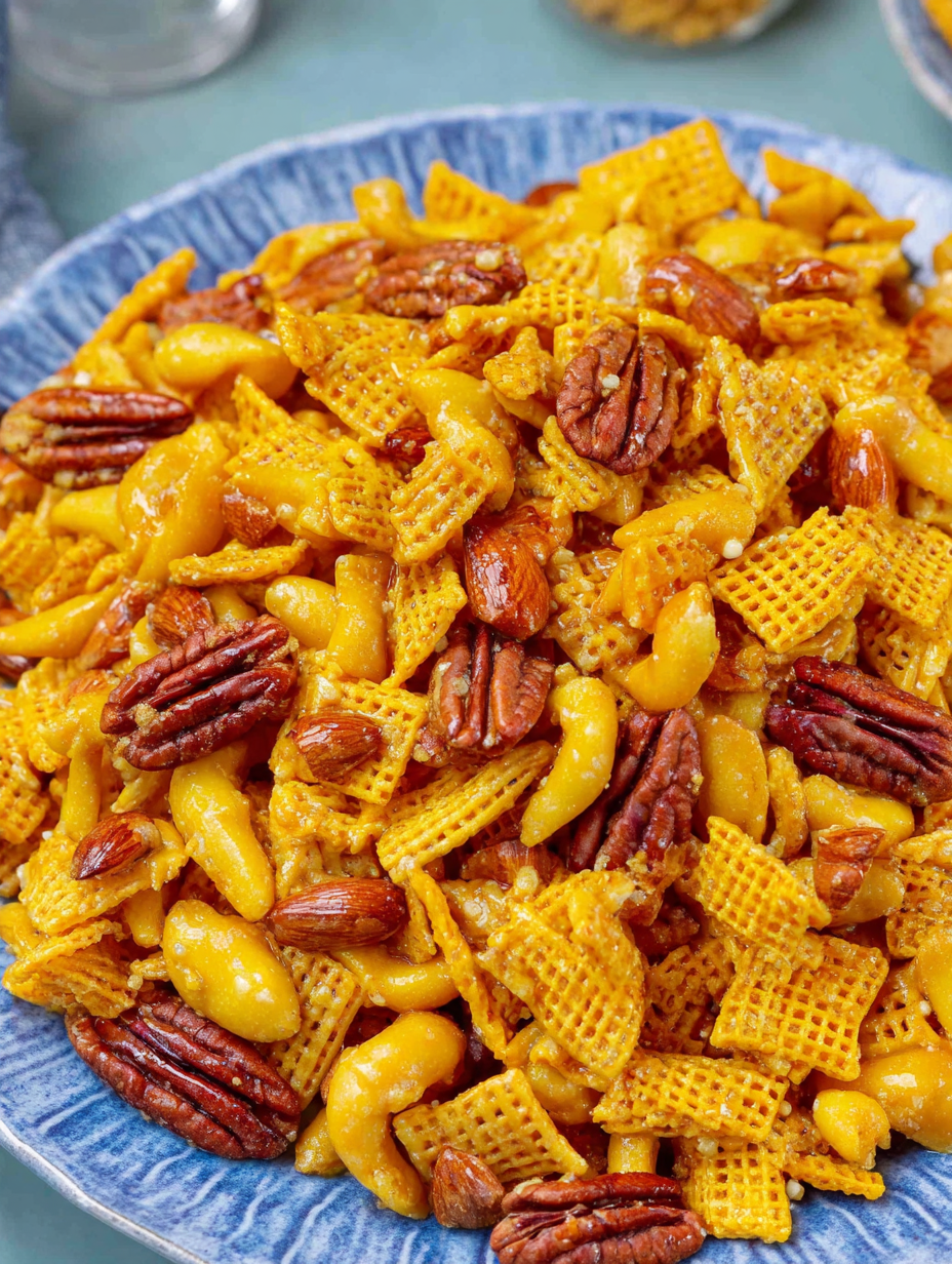 Party bowls filled with Sweet Bugle Party Mix