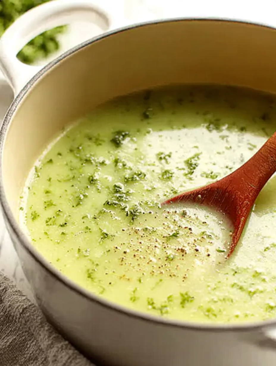 Creamy kale potato soup in a bowl with bread