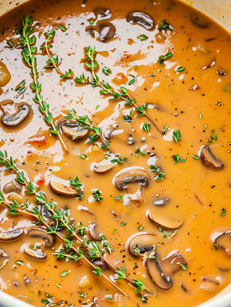 Sauteed mushrooms in skillet for gravy