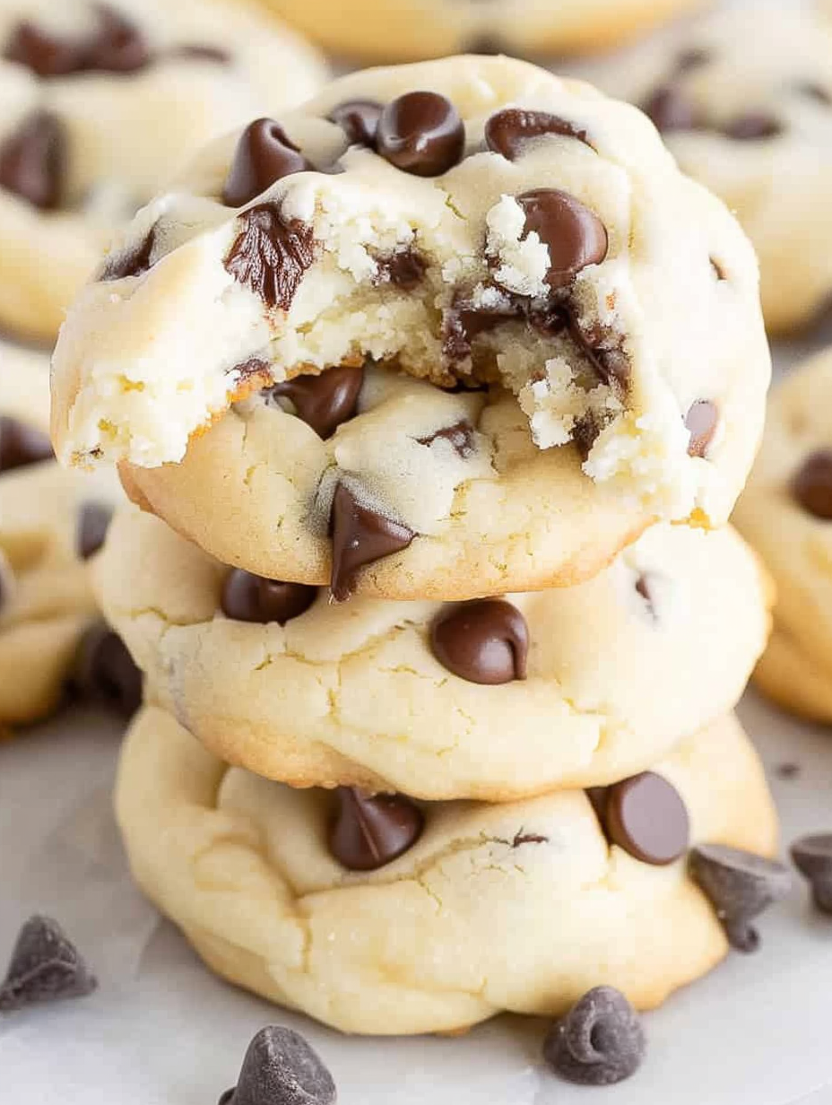 Freshly baked chocolate chip cheesecake cookies on parchment