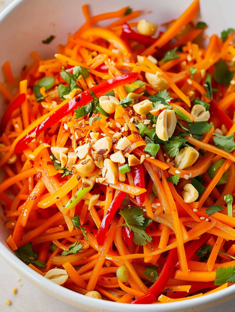 Bowl of Korean carrot salad ready to serve