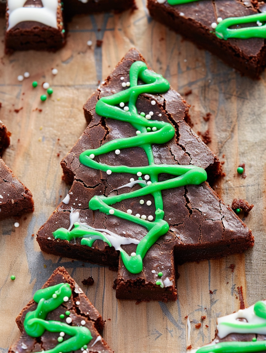 Decorating brownies with green and white icing
