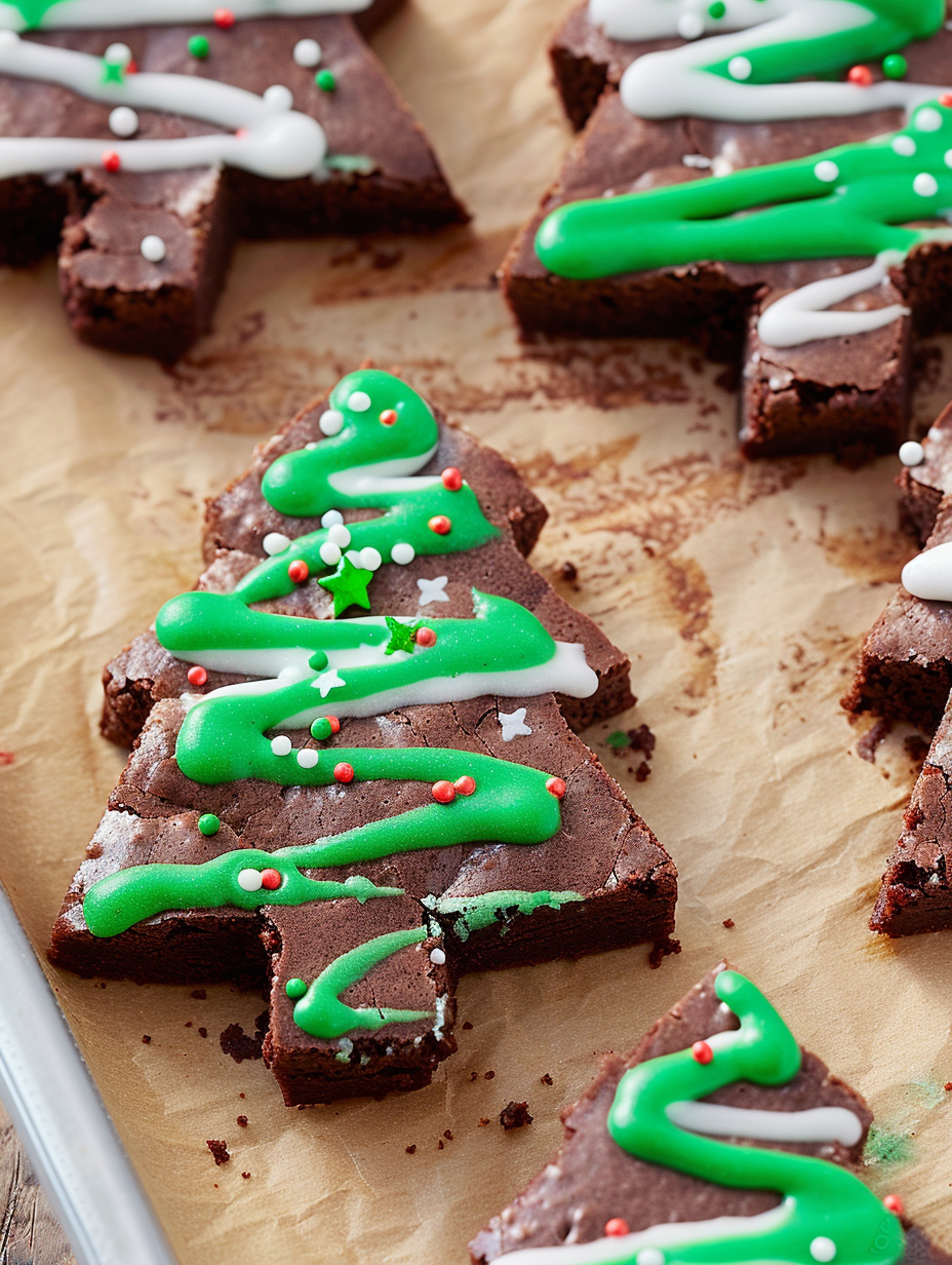Two Christmas tree brownies on a plate