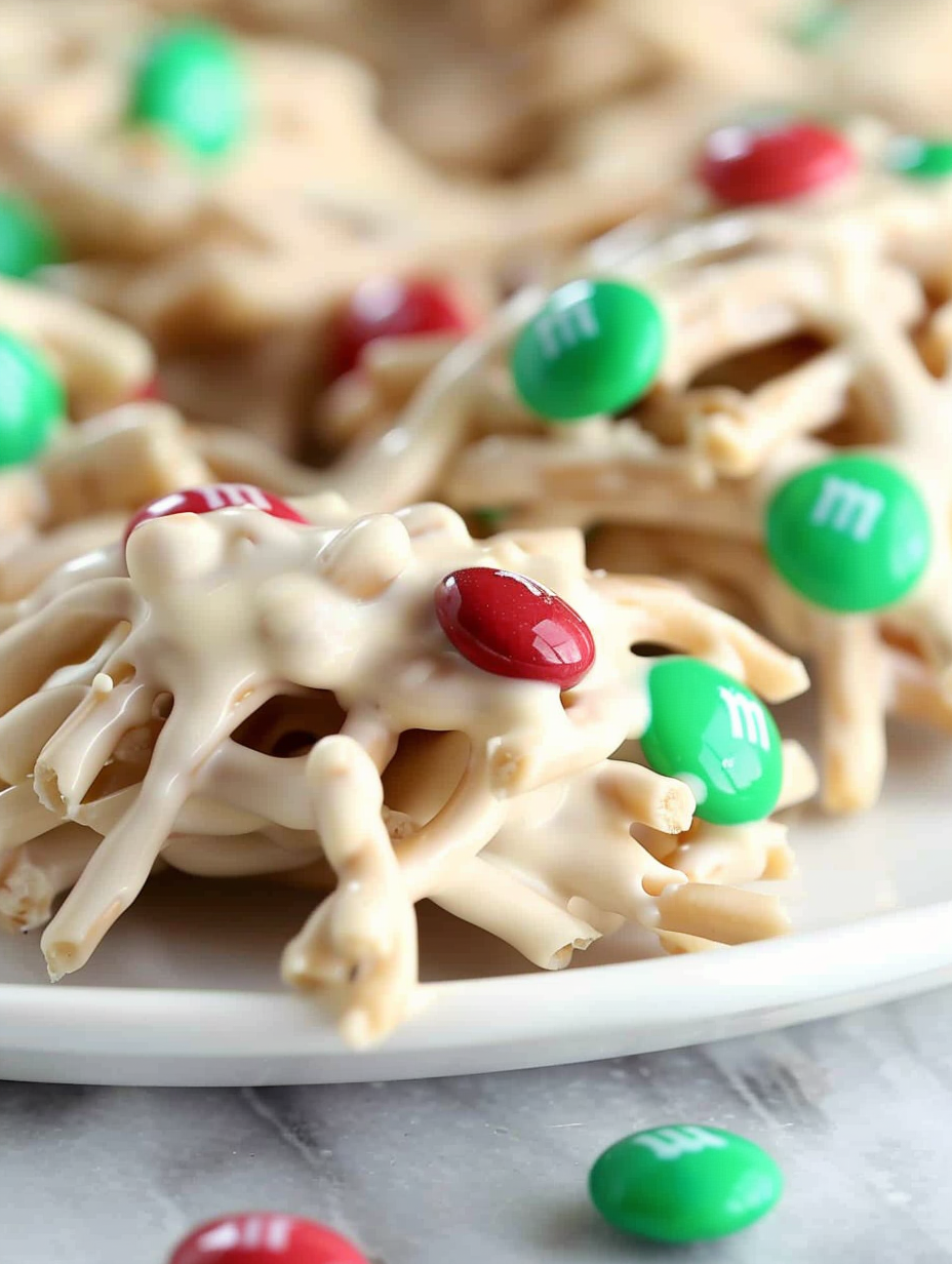 Close-up of haystack cluster with M&Ms