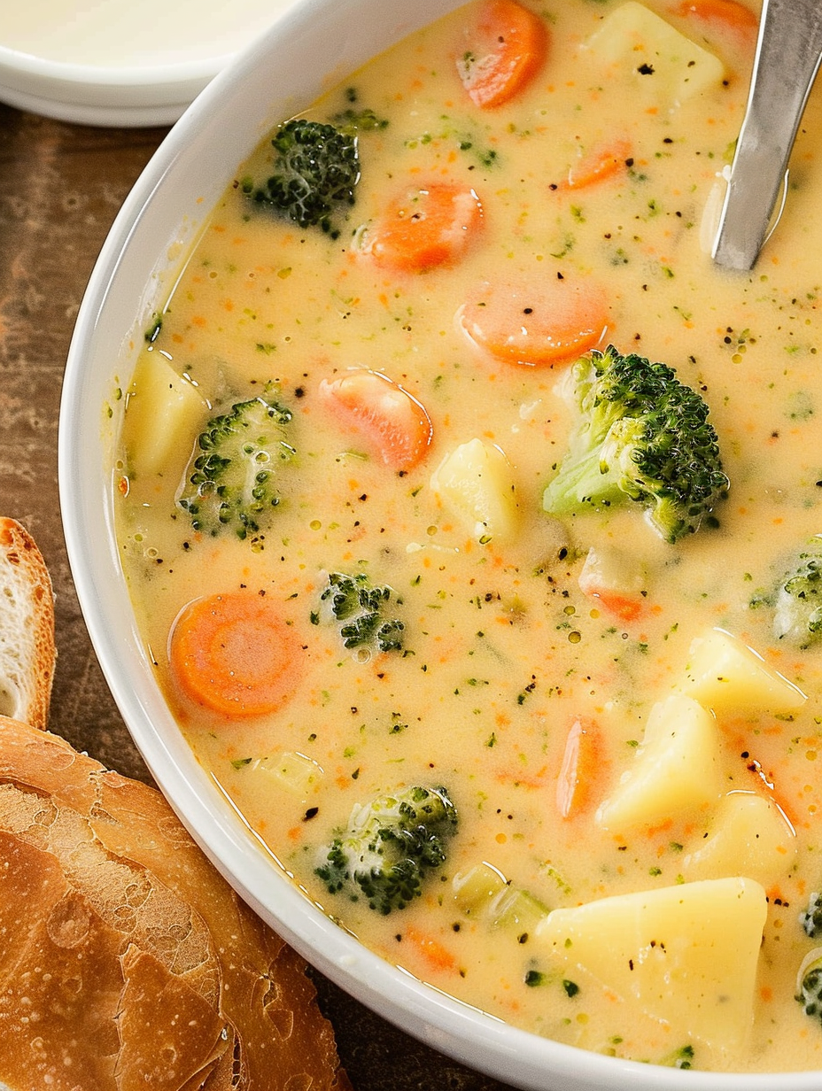 Ingredients arranged for creamy vegetable soup