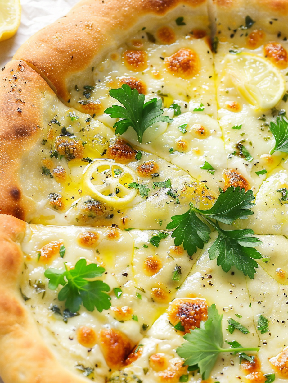 Sliced lemon pizza ready to serve