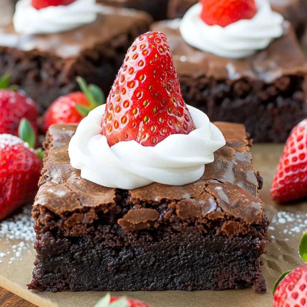 Sliced Santa Hat Brownies on a tray