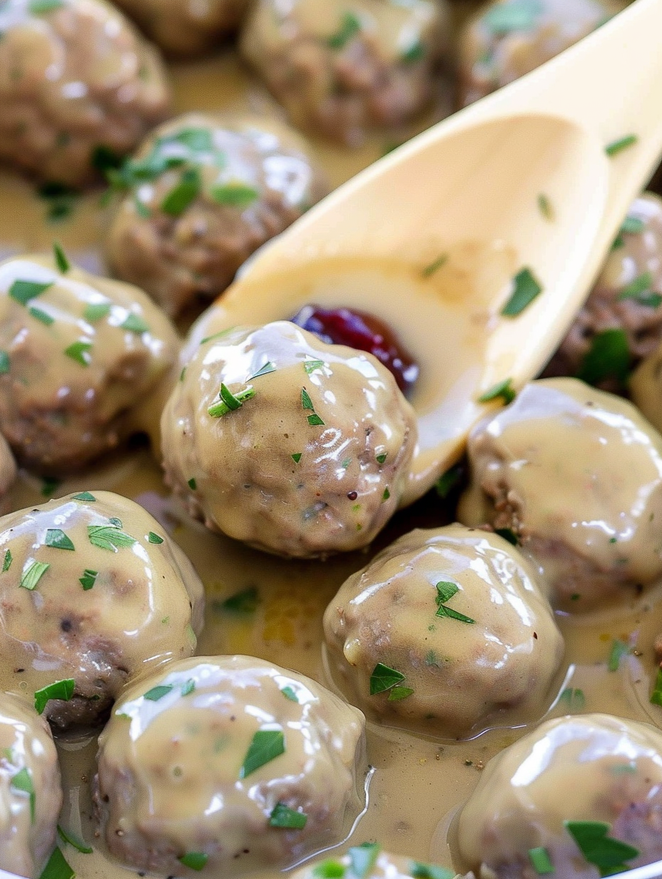 Baked Swedish meatballs in creamy sauce