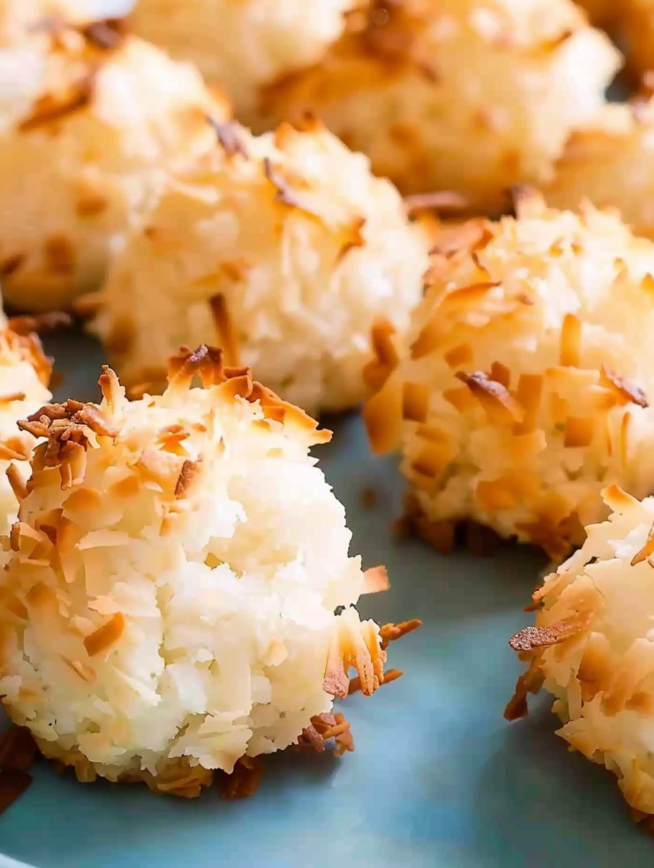 Fresh baked coconut macaroons on parchment