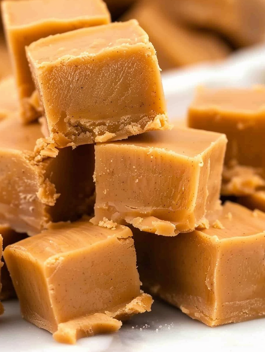 Cut peanut butter fudge pieces on parchment