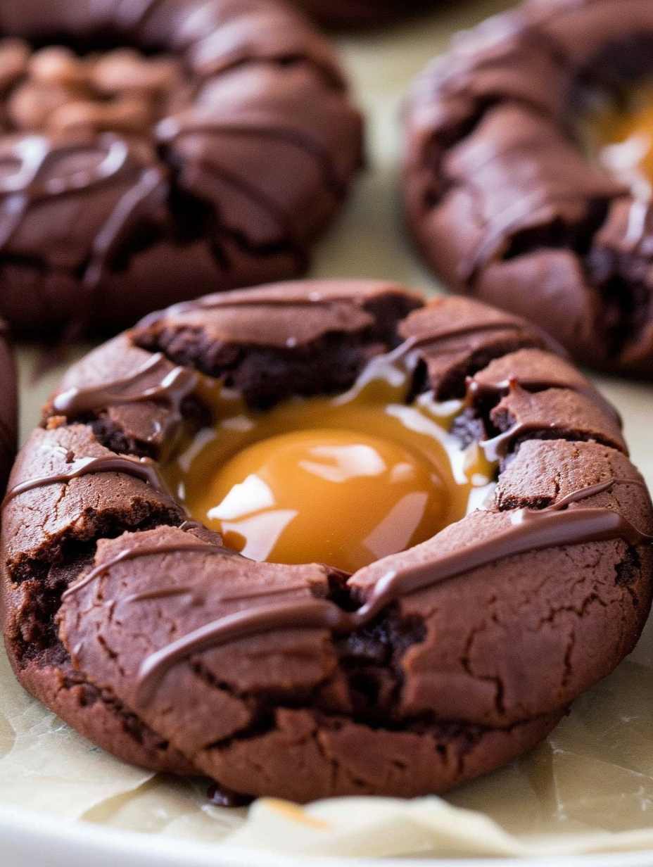 Chocolate Caramel Thumbprint Cookies