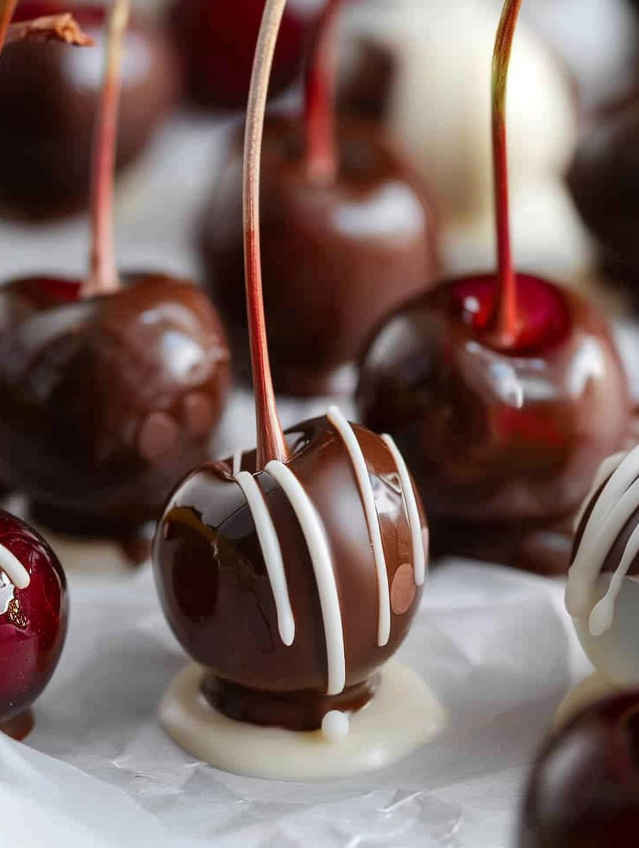 Grand Marnier chocolate cherries on parchment