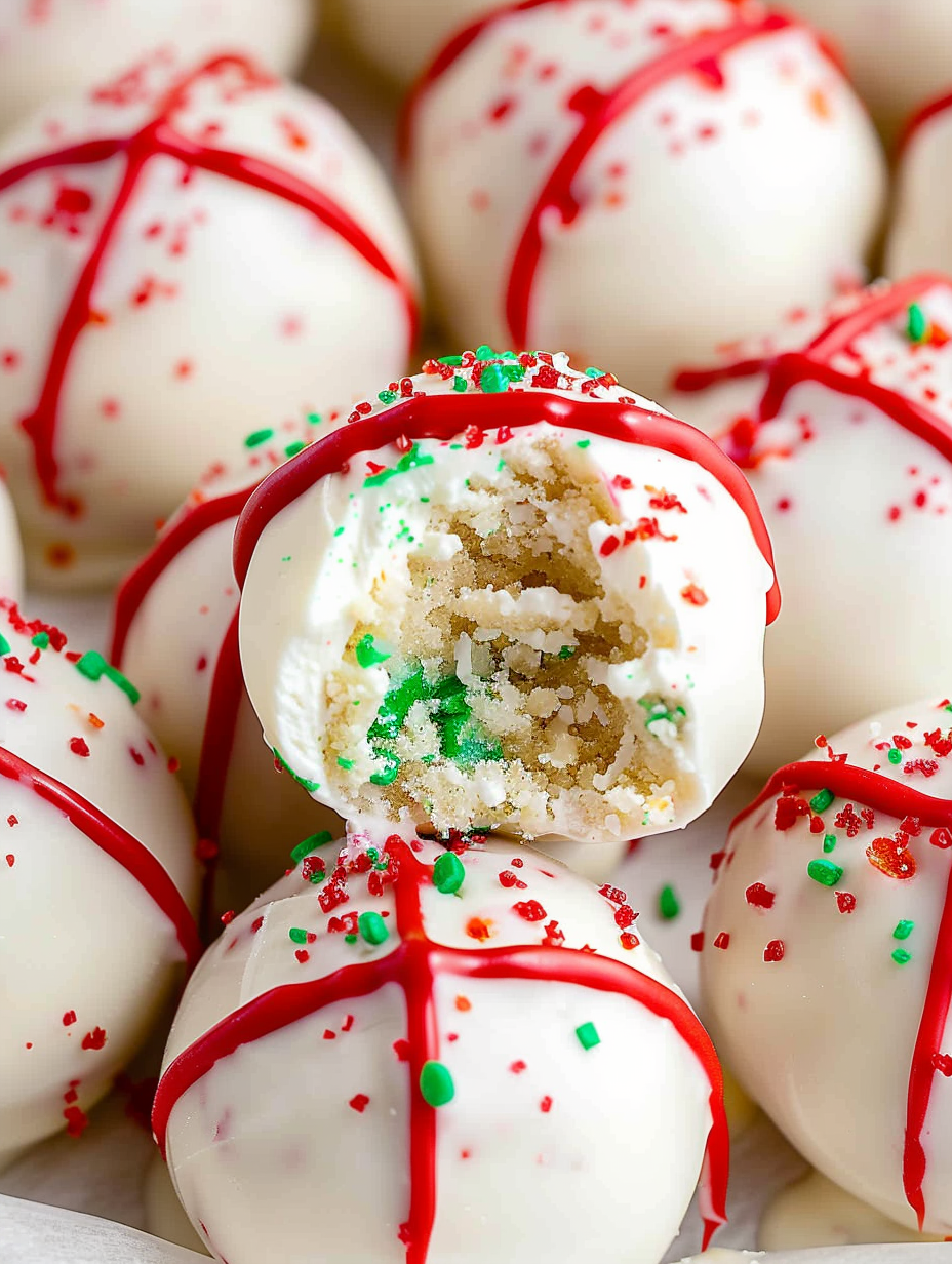 Close-up of a truffle showing creamy center