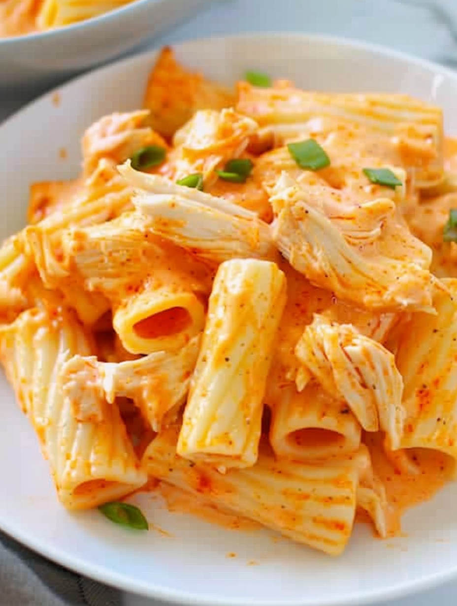 Close up of cheesy buffalo pasta
