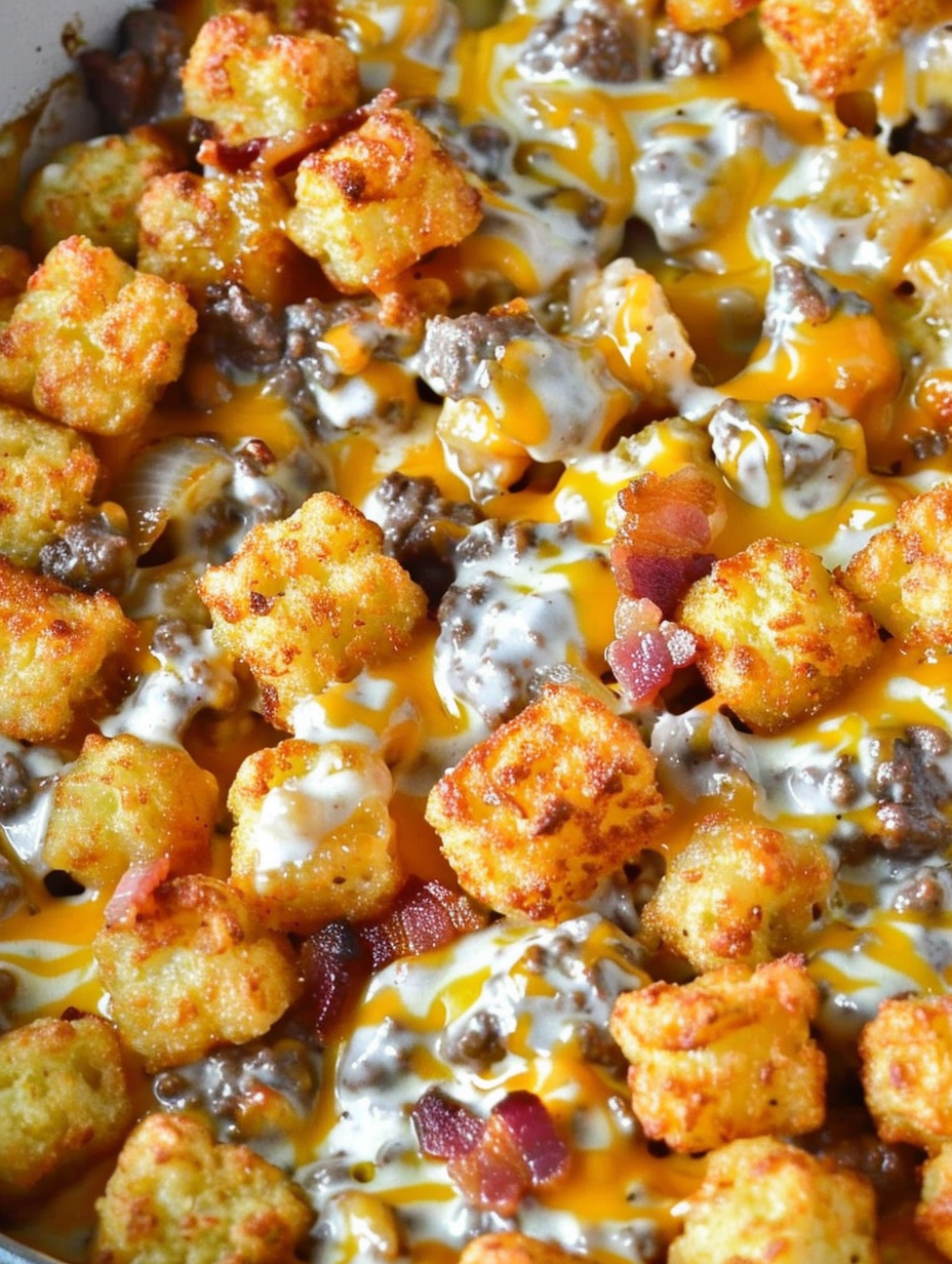 Cheeseburger tater tot casserole fresh from the oven