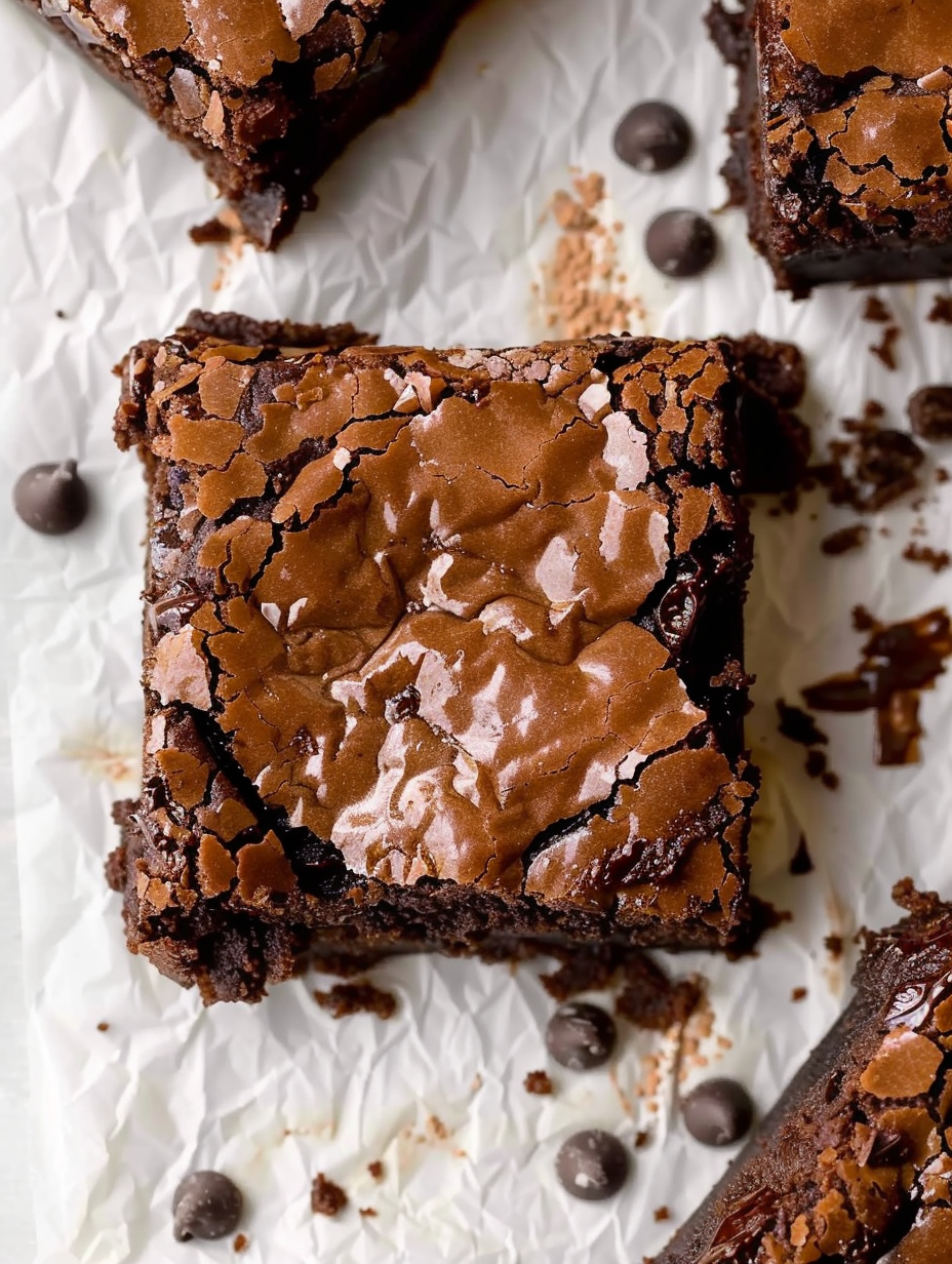 Stack of cocoa fudge brownies on a plate