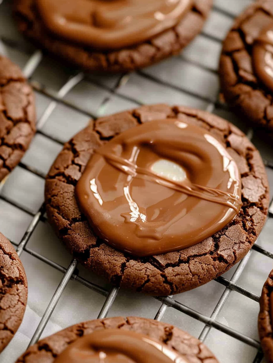 Close-up of a cookie with melted Andes Mint topping
