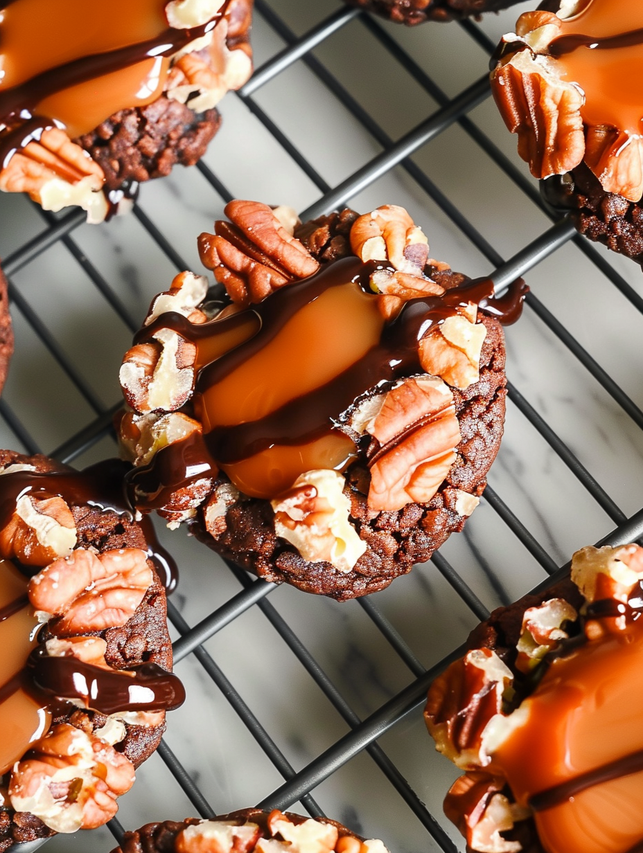 Turtle Thumbprint Cookies on a tray