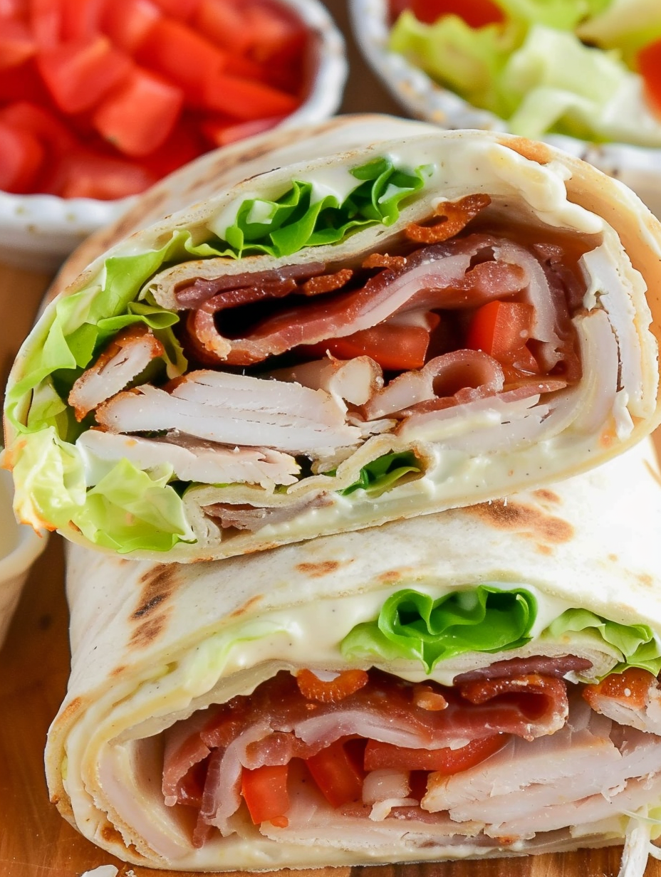 Ranch BLT Wrap with sliced tomato and crispy bacon
