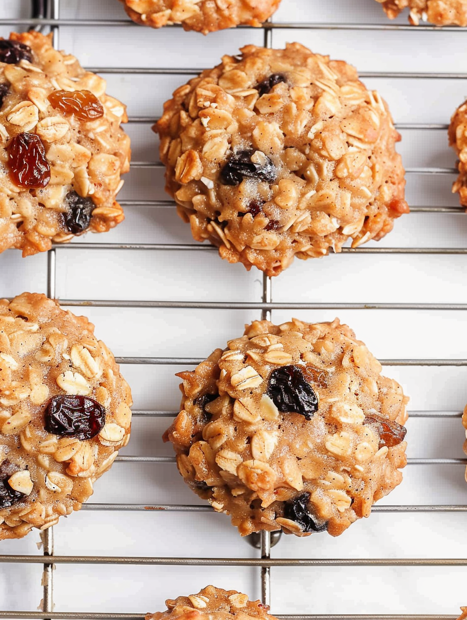 Baked oatmeal raisin cookies fresh from the oven