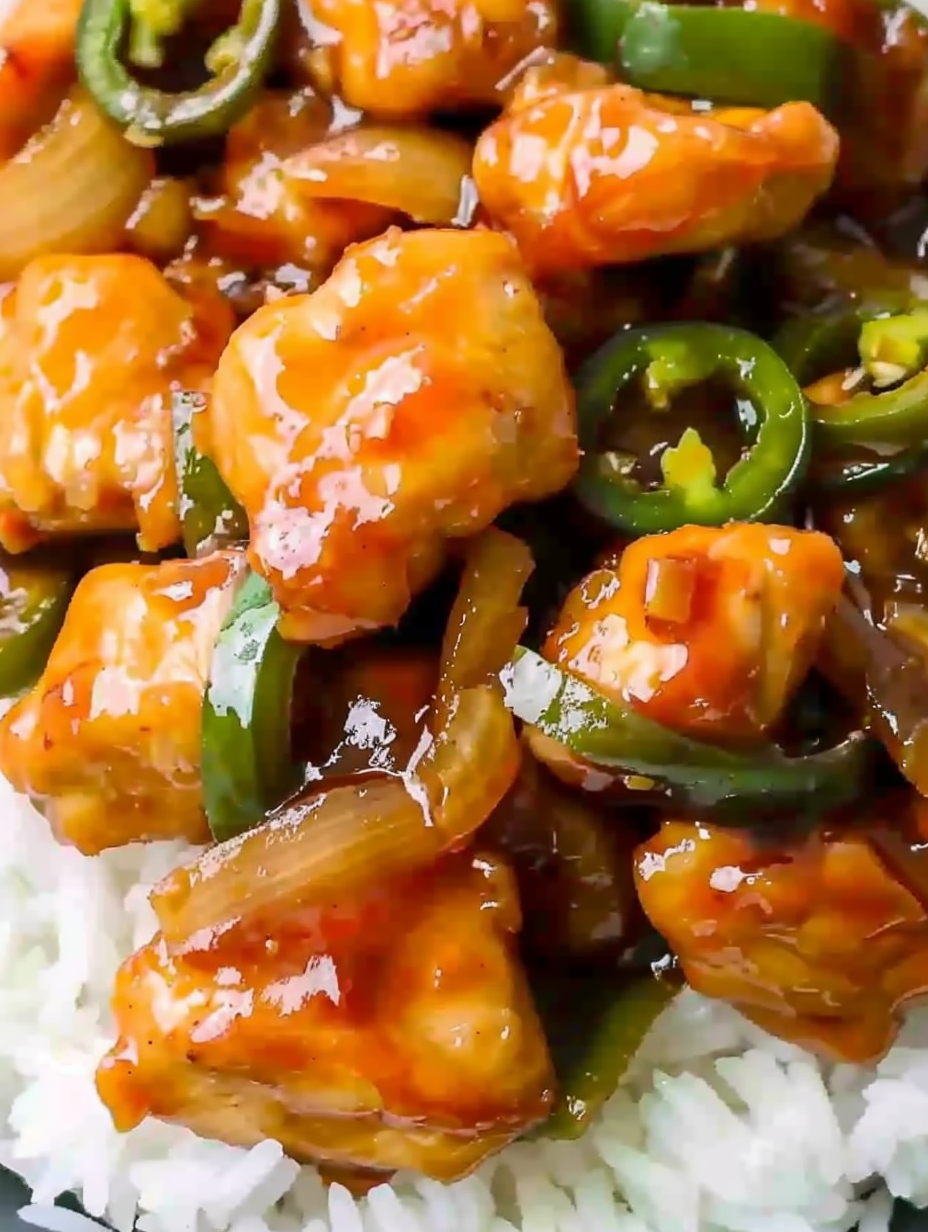 Plated jalapeño chicken with rice