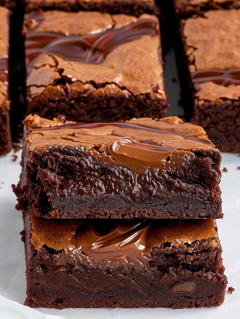 Nutella brownies in an 8x8 pan with swirls