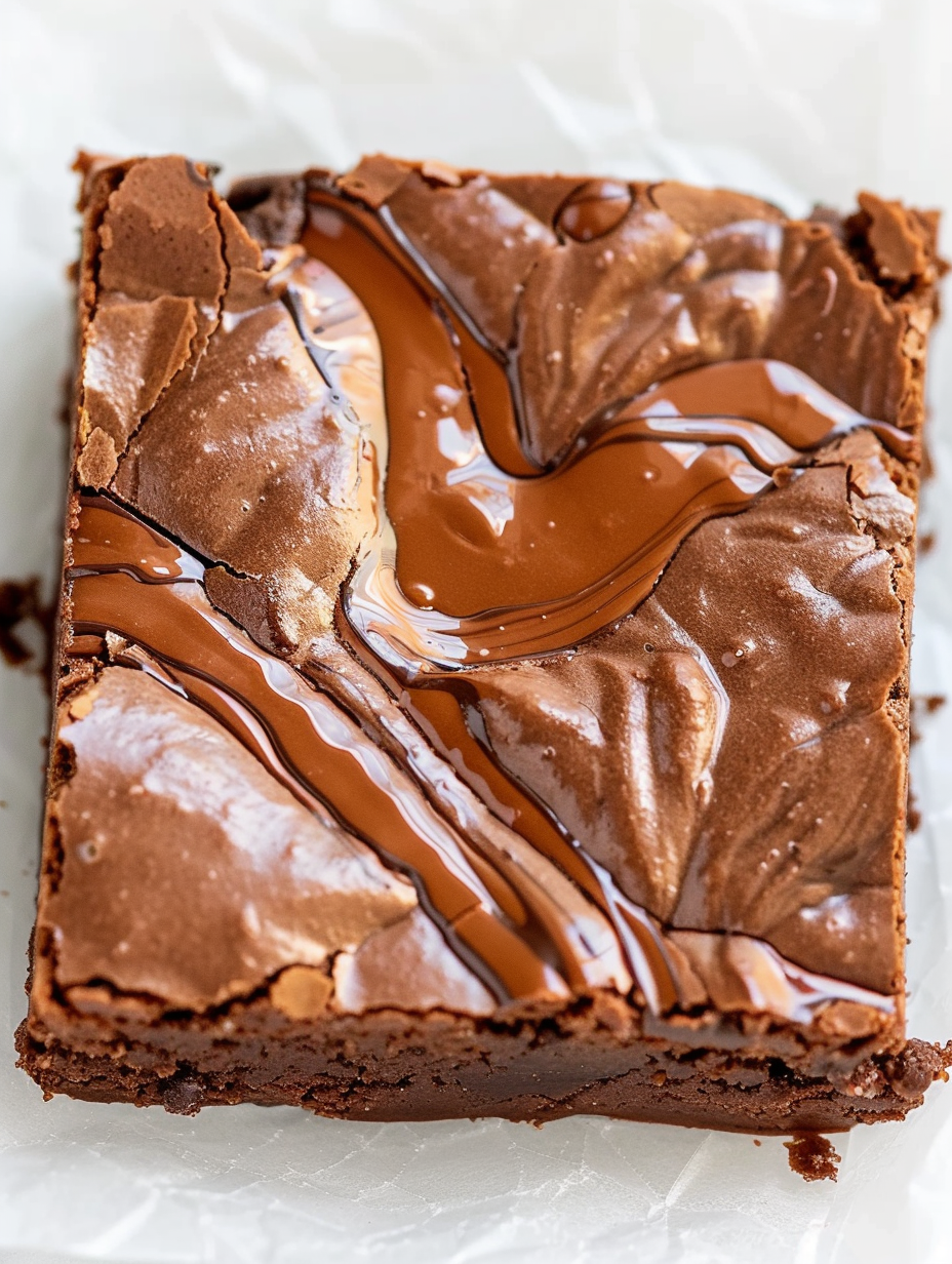 Close-up of a marbled Nutella brownie square