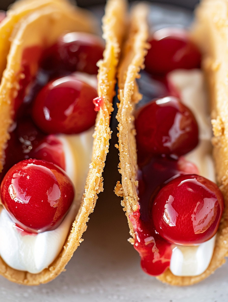 Cheesecake Tacos close-up with cherries